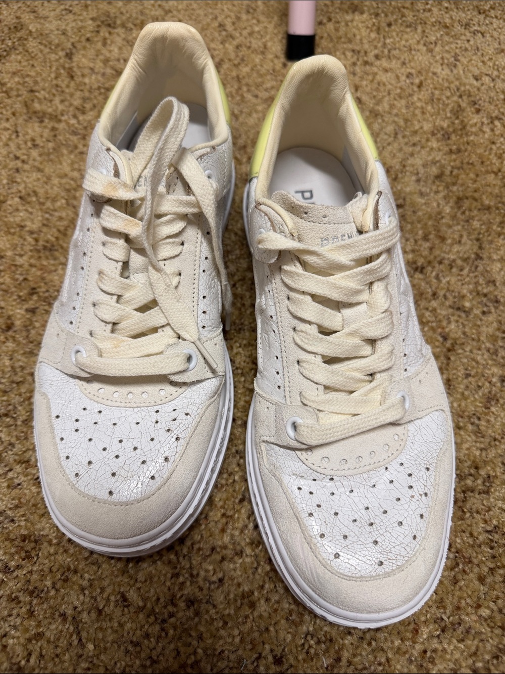 Premiata Women's Cream and White Low-Top Sneakers
